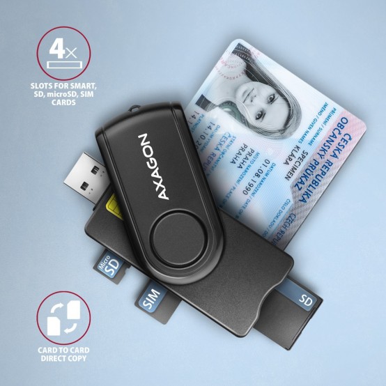 Card reader Axagon Cititor electronic carti de identitate Smart card PocketReader, USB 2.0, SD/microSD/SIM Card CRE-SMP2A