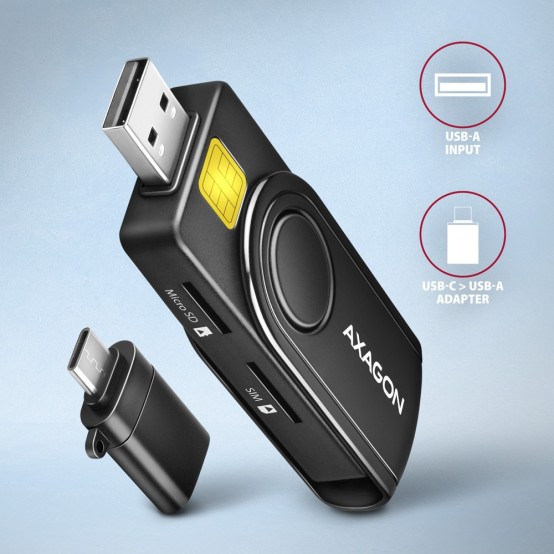 Card reader Axagon Cititor electronic carti de identitate Smart card PocketReader, USB 2.0, SD/microSD/SIM Card CRE-SMP2A
