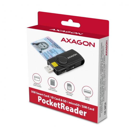 Card reader Axagon Cititor electronic carti de identitate Smart card PocketReader, USB 2.0, SD/microSD/SIM Card CRE-SMP2A