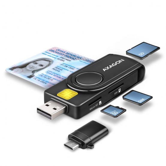 Card reader Axagon Cititor electronic carti de identitate Smart card PocketReader, USB 2.0, SD/microSD/SIM Card CRE-SMP2A