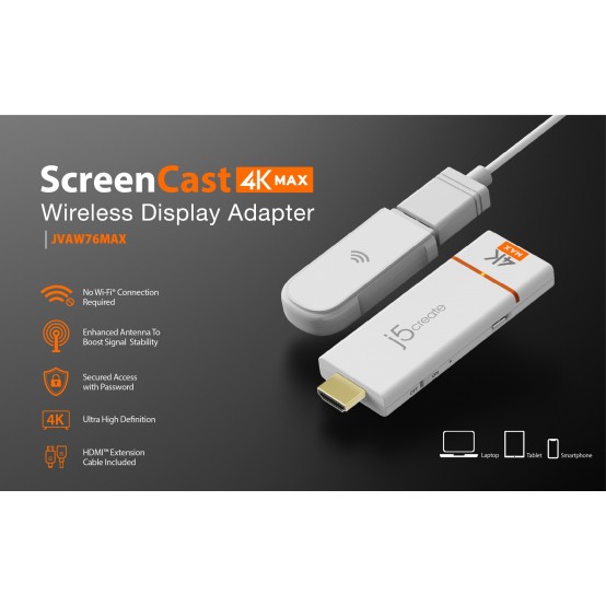 Adaptor J5Create ScreenCast 4K Max Wireless Display Adapter JVAW76MAX-N