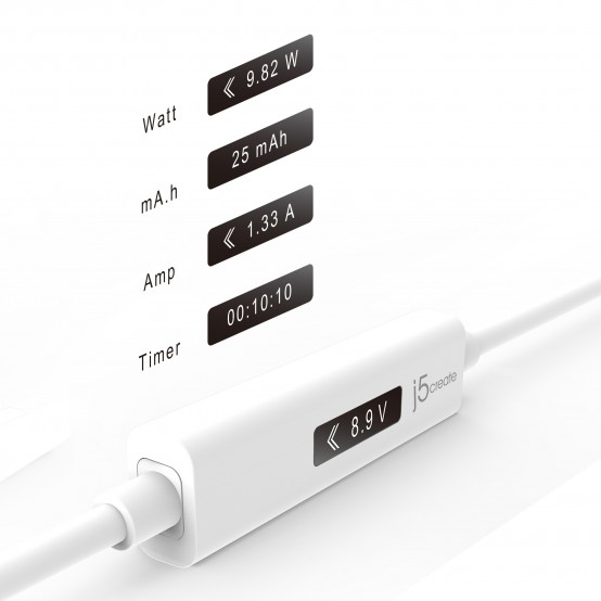 Cablu j5create USB-C Dynamic Power Meter Charging Cable - USB-C to USB-C JUCP14-N
