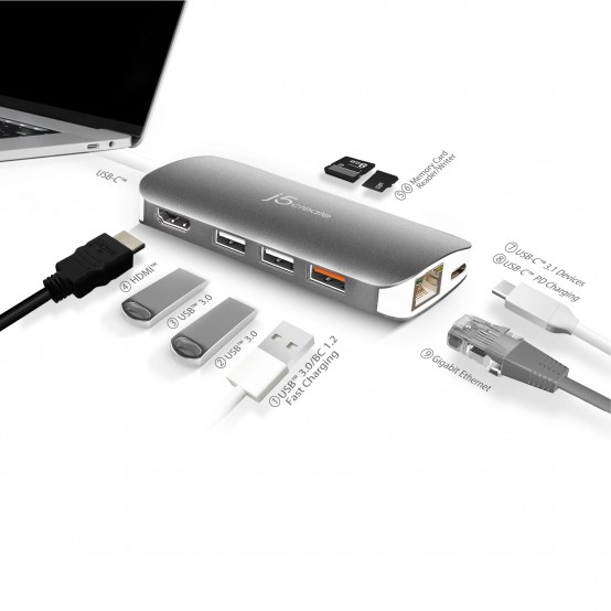 Docking Station j5create USB-C 9-in-1 Multi Adapter JCD383-N