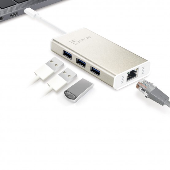 Hub j5create USB-C Gigabit Ethernet & Hub Multi Adapter JCH471-N