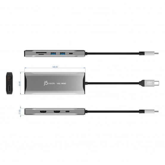 Docking Station j5create 4K60 Elite USB-C Triple-Monitor 10Gbps Mini Dock JCD397-N