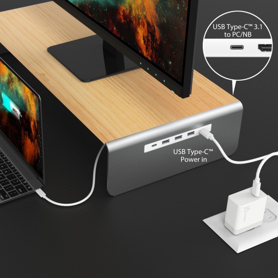 Suport j5create Wood Monitor Stand with Docking Station JCT425-N