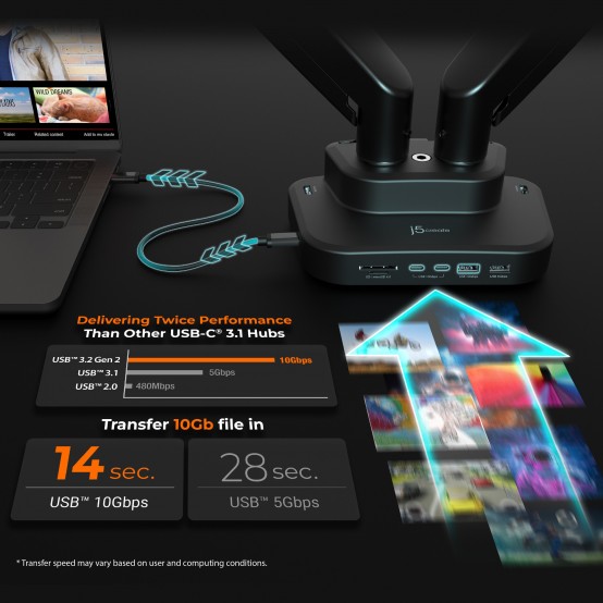 Suport J5Create Ergonomic Dual-Monitor Mount with Docking Station JTSA302-N