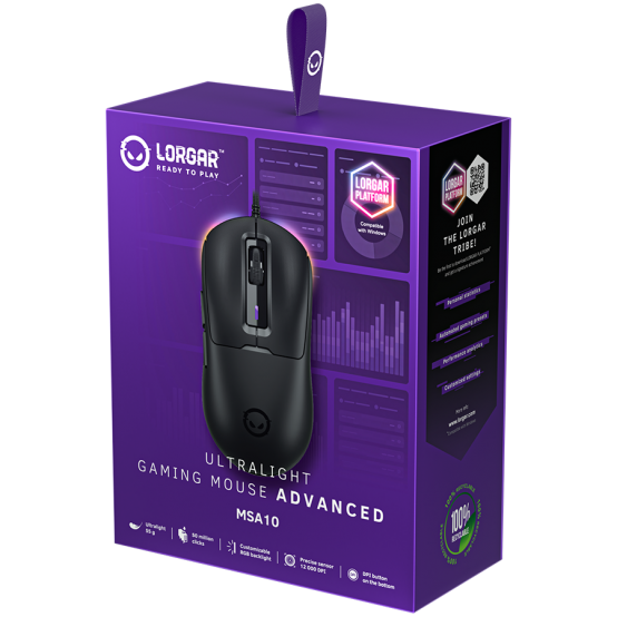 Mouse Lorgar Ultralight Wired Gaming Mouse Advanced MSA10 Black LRG-MSA10-BK
