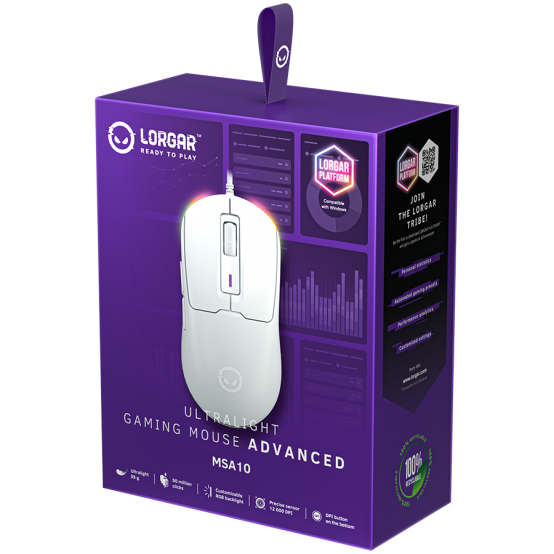 Mouse Lorgar Ultralight Wired Gaming Mouse Advanced MSA10 White LRG-MSA10-WH