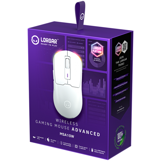Mouse Lorgar Wireless Gaming Mouse Advanced MSA10W White LRG-MSA10W-WH