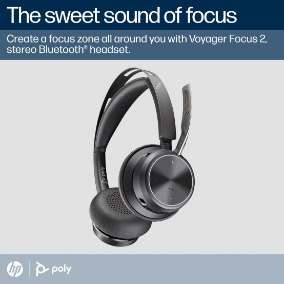 Casca HP Poly Voyager Focus 2 Microsoft Teams Certified USB-C-C Headset +USB-C/A Adapter +Charging Stand 9T9J6AA