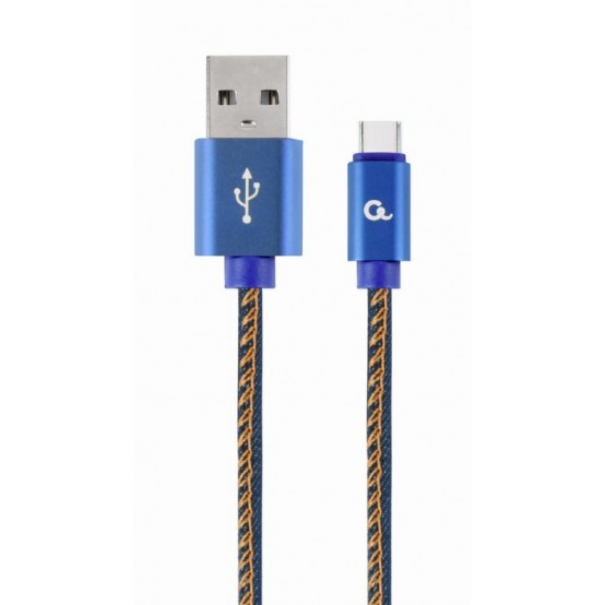 Cablu Gembird Premium jeans (denim) Type-C USB cable with metal connectors, 1 m, blue CC-USB2J-AMCM-1M-BL