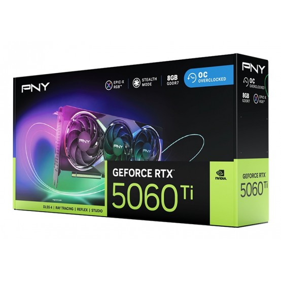 Placa video PNY GeForce RTX 5060 Ti 8GB EPIC-X RGB™ Overclocked Triple Fan VCG5060T8TFXXPB1-O
