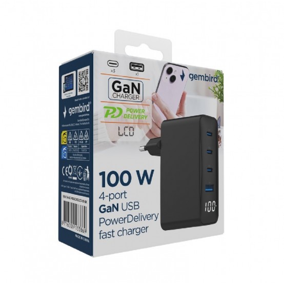 Alimentator Gembird  TA-UC-PDQC100LCD-01-BK