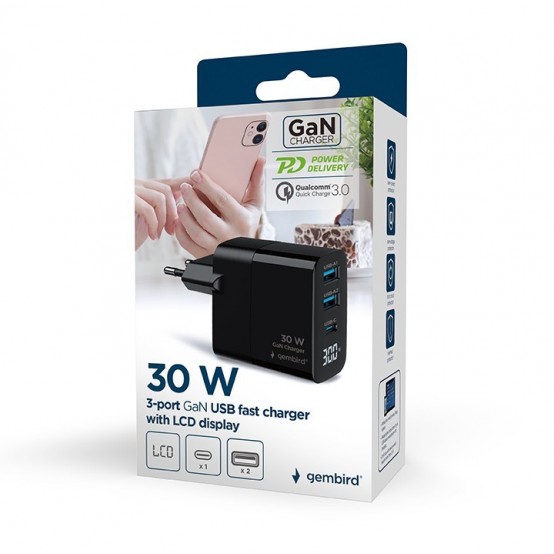 Alimentator Gembird  TA-UC-PDQC30LCD-BK-02