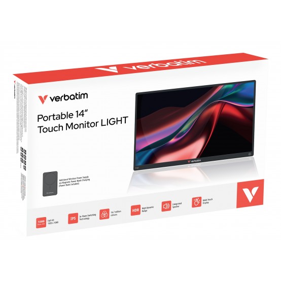 Monitor Verbatim Portable Touchscreen Monitor 14" FHD with Wireless Power Supply incl. Power Bank 5000mAh 32088