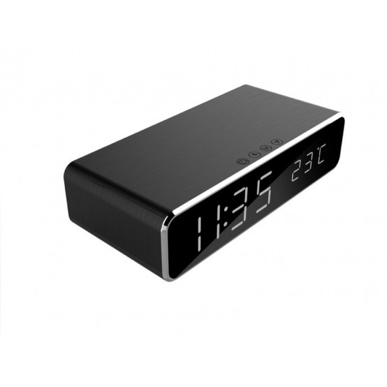 Alimentator Gembird Digital alarm clock with wireless charging function, silver DAC-WPC-01